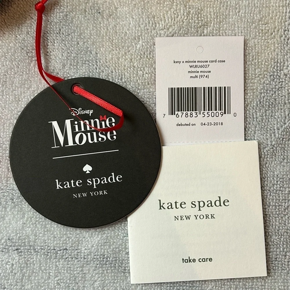 Kate Spade Black and Cream Minnie Mouse Card Holder with Red Accent